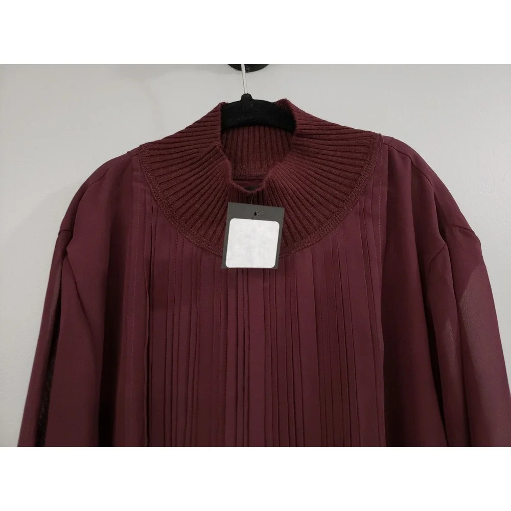 NEW SZ 2 Club Monaco Pleated Long Sleeve High Mock Neck gothic witchy fall shift
